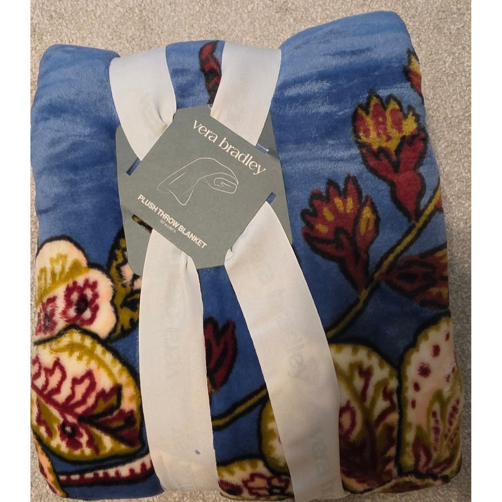 Vera Bradley Begonia Fields Plush Throw Blanket Blue Floral 50x80 105036 NWT